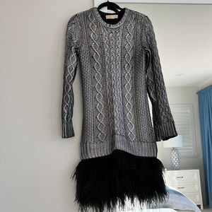 Michael Kors Metallic Feather-trim Sweater Dress